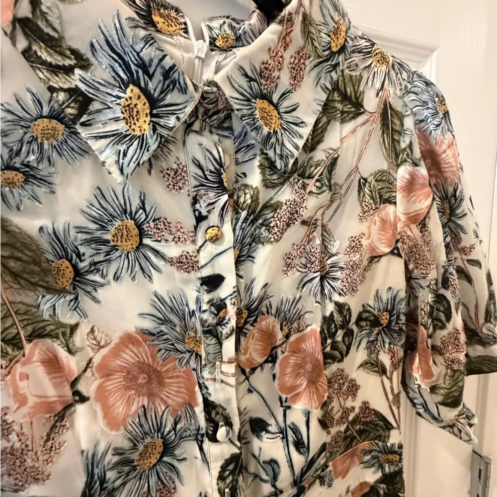 Ivy City Co Cream Midi Dress with Peach and Olive Floral - Picture 3 of 6